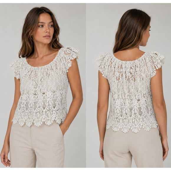 Derek Heart Tops - Derek Heart White‎ Floral Lace Crochet Off Shoulder Top Size Small Boho